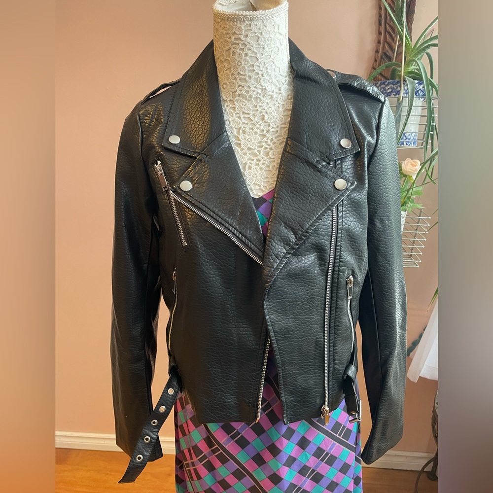 Black ‘Brunette The Label’ Faux Leather Classic Moto Jacket Size XS/S